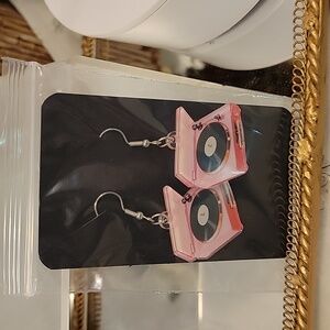OLD SCHOOL VINYL RECORD 2D Pink Record Player Earrings